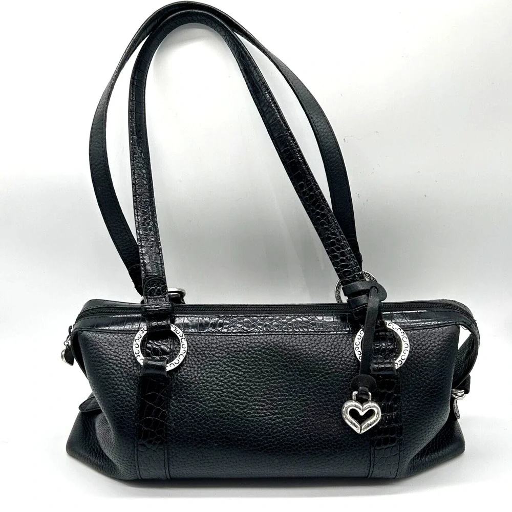 Brighton‎ Satchel Shoulder Bag Handbag Black Pebbled Leather EUC